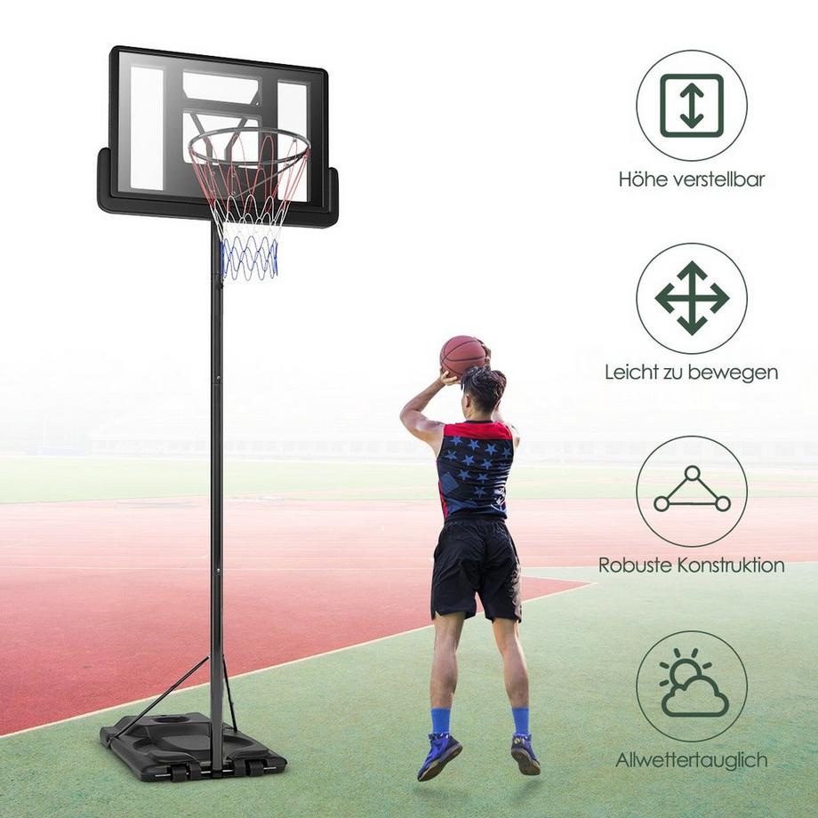 Northix  Support de basket-ball, panier de basket réglable en hauteur de 180 à 305 cm avec support et système de panier à 2 roues pour enfants 