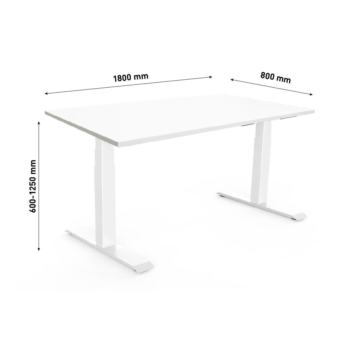 Contini Höhenverstellbarer Bürotisch 1.8x0.8m weiss / Gestell weiss RAL9016  