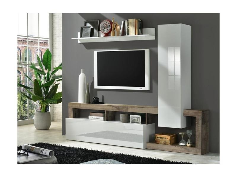 Vente-unique Mur TV SEFRO Avec rangements laqué chêne  