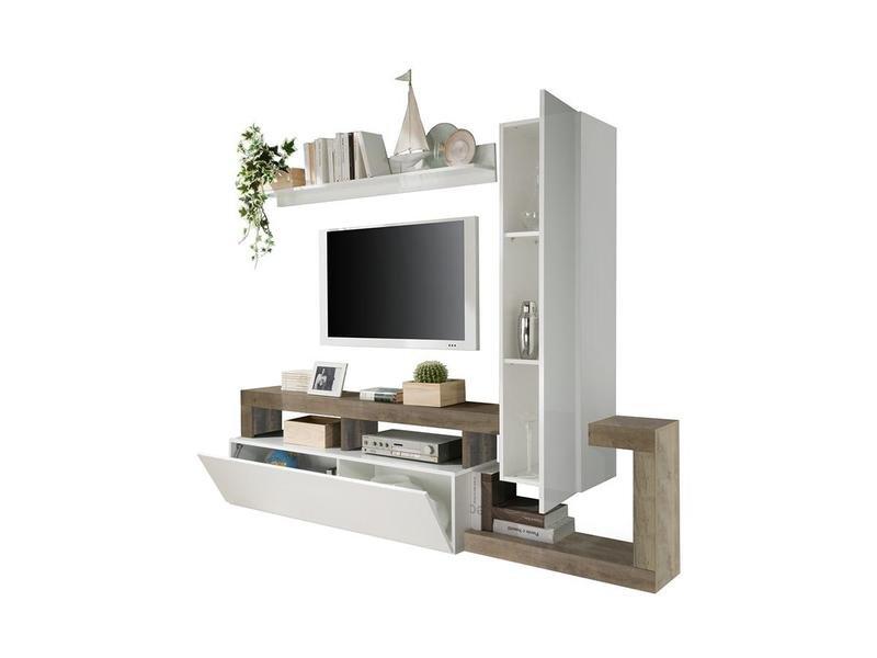 Vente-unique Mur TV SEFRO Avec rangements laqué chêne  