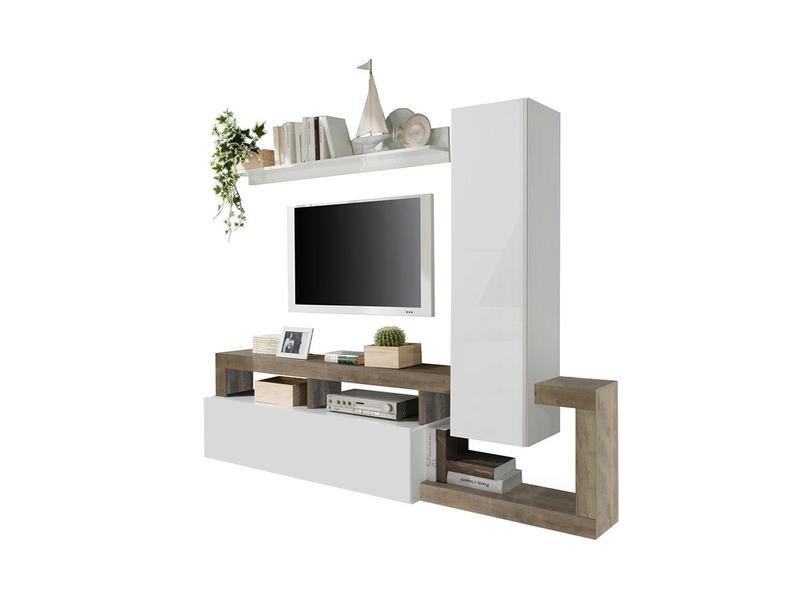 Vente-unique Mur TV SEFRO Avec rangements laqué chêne  