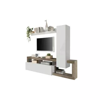 Vente-unique Mur TV SEFRO Avec rangements laqué chêne  