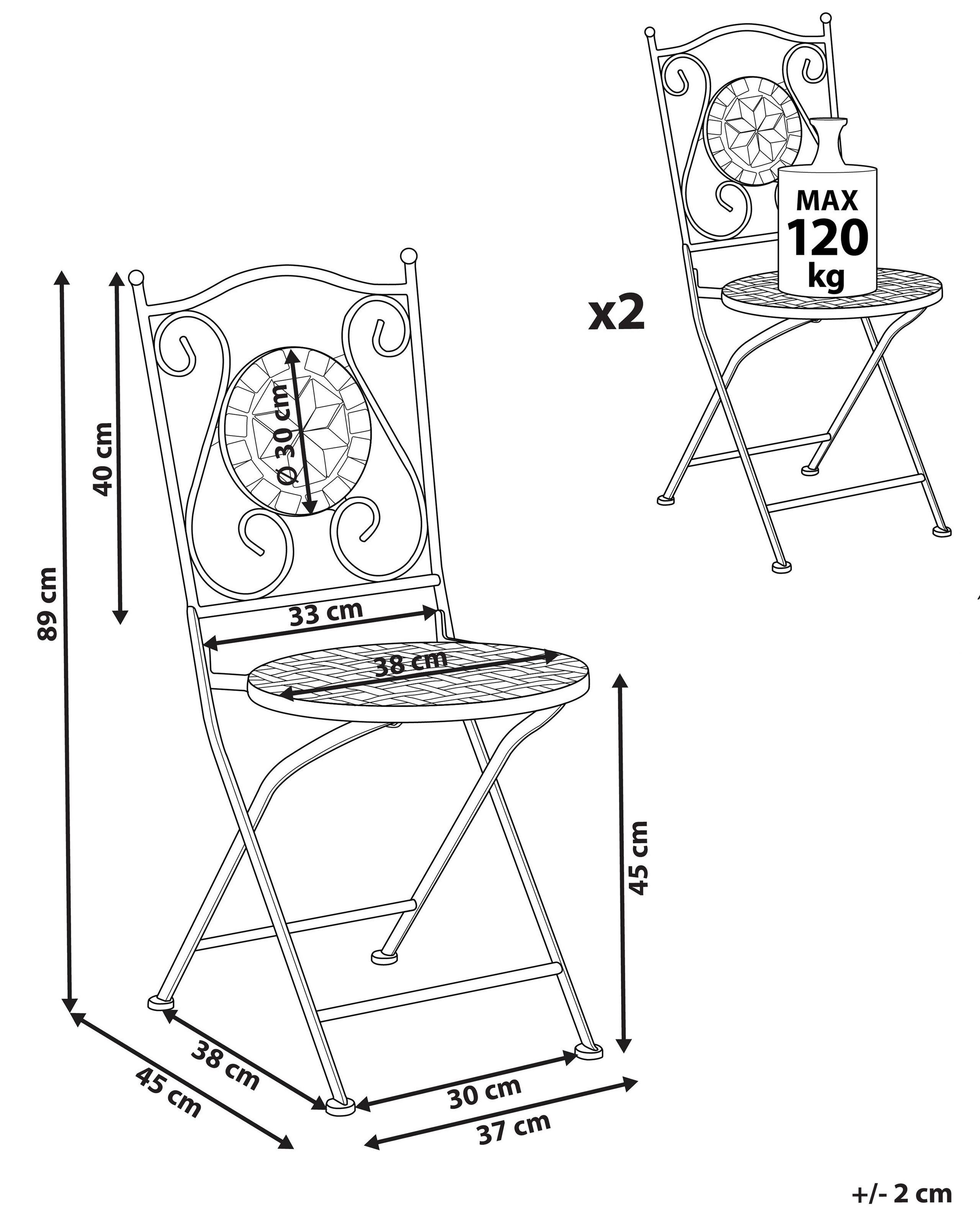 Beliani Lot de 2 chaises de jardin en Métal Rétro CARIATI  