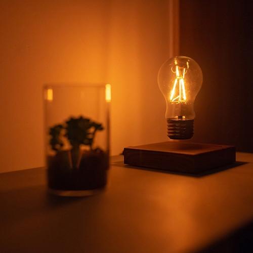 Geschenkidee Ampoule LED flottante avec socle en bois  