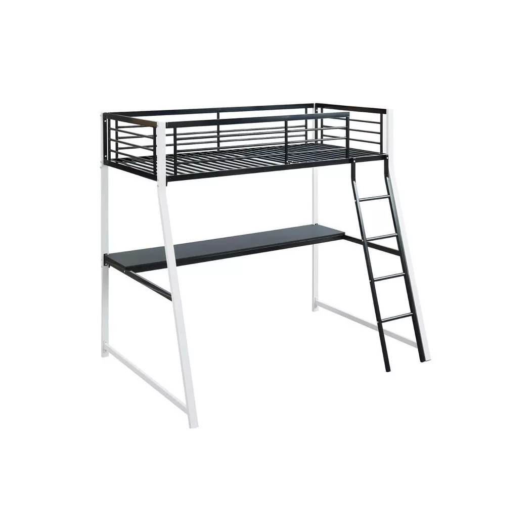 Vente-unique High Sleeper Bed 90 X 190 Cm - Integrated Desk - Black & White | Size: Single
