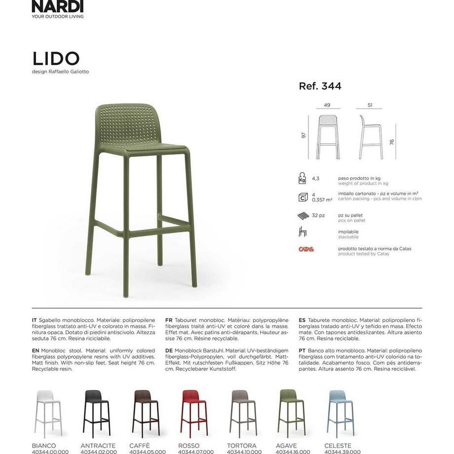 NARDI outdoor Tabouret de bar de jardin Lido anthracite  