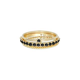 Elli  Bague Femmes Pile Set Élégante Solitaire Torsadé Tendance Avec Cristaux Noir 