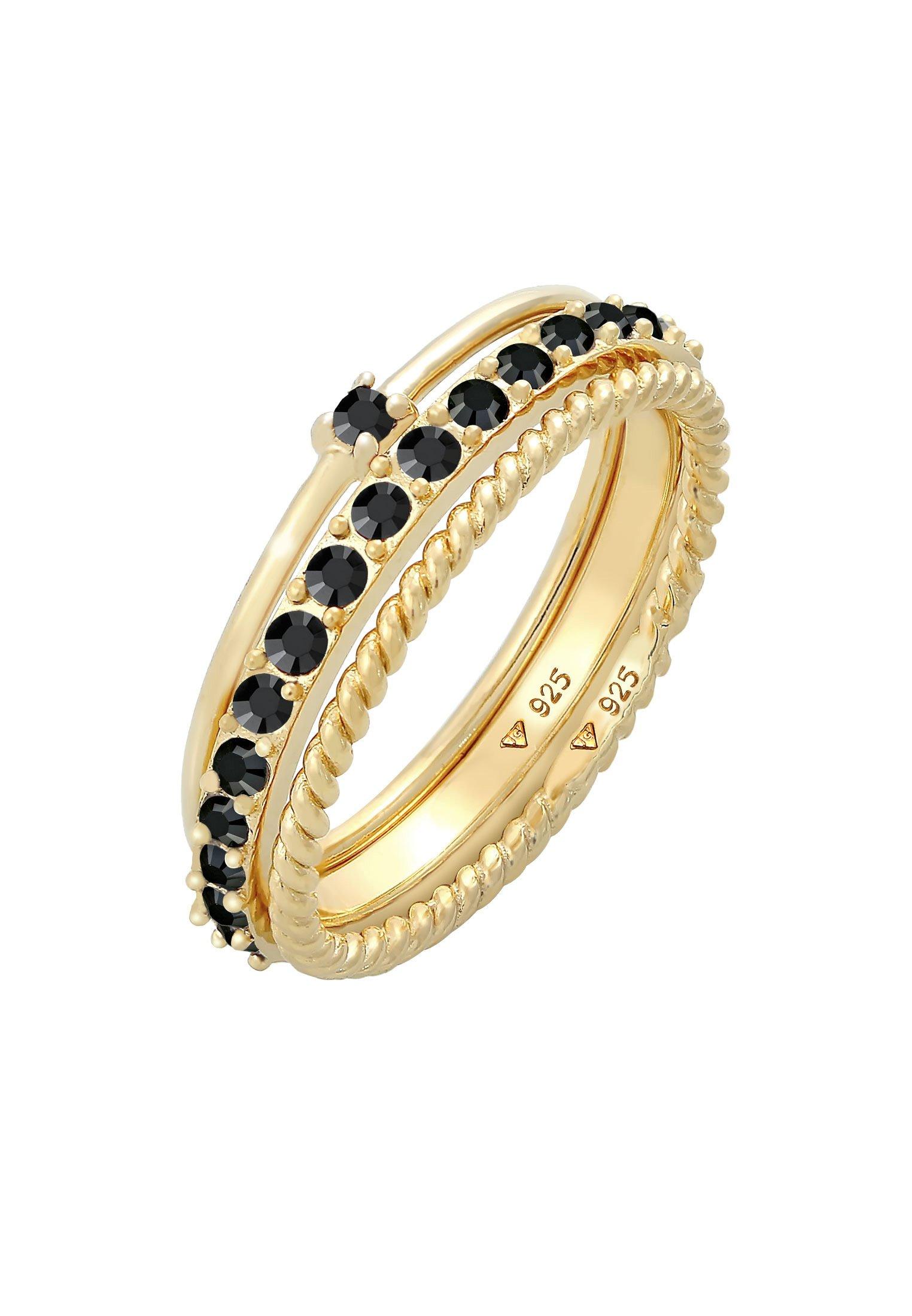 Elli  Bague Femmes Pile Set Élégante Solitaire Torsadé Tendance Avec Cristaux Noir 