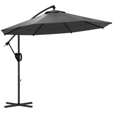 Parasol Déporté Ø293 Cm Avec Pied En Croix, Parasol Avec Manivelle, Inclinaison Et 8 Baleines, Parasol Suspendu