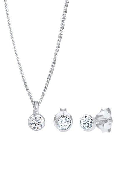 Image of Schmuckset Kette Und Ohrringe Elegant Mit Kristallen Unisex Weiss