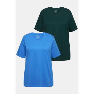 Ulla Popken  T-Shirts, 2er-Pack, V-Ausschnitt, Halbarm, Biobaumwolle 