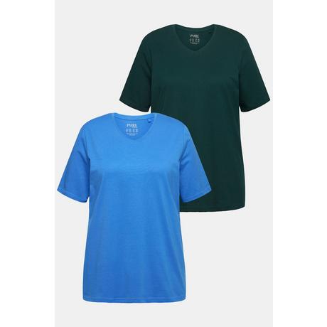 Ulla Popken  T-Shirts, 2er-Pack, V-Ausschnitt, Halbarm, Biobaumwolle 