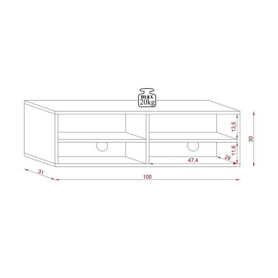 Calicosy TV-Möbel Wandmontage 1 Klapptür und 2 Ablagen - Derby  