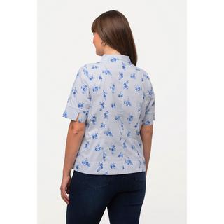 Ulla Popken  Blusa con fiori, righe, scollo montante e mezze maniche 