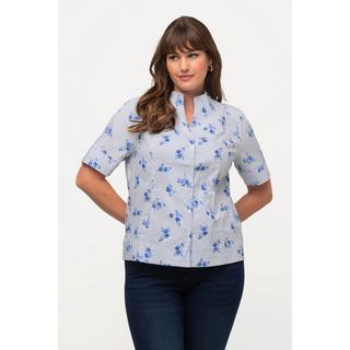 Ulla Popken  Blusa con fiori, righe, scollo montante e mezze maniche 