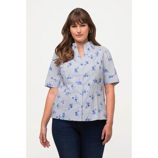 Ulla Popken  Blusa con fiori, righe, scollo montante e mezze maniche 