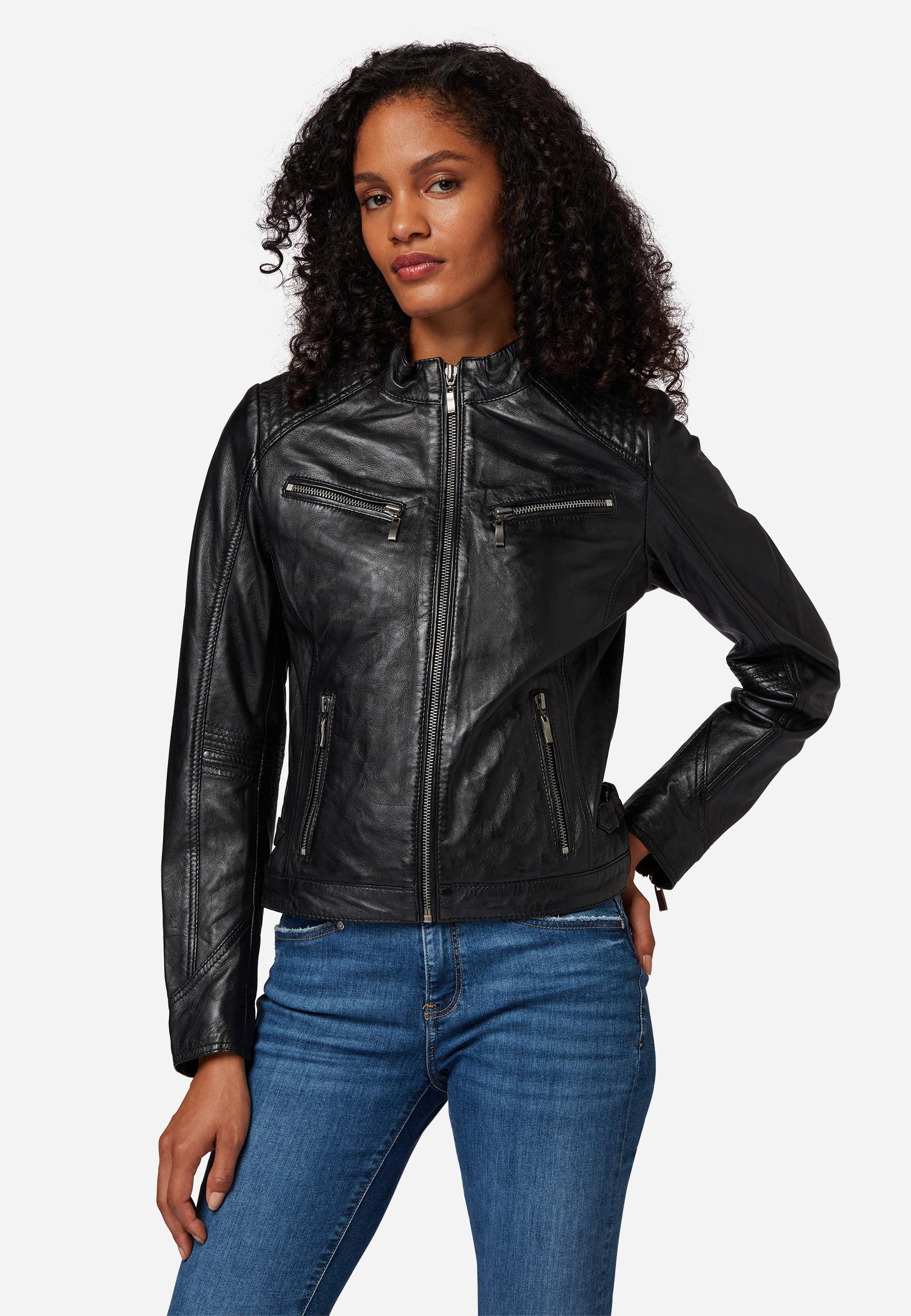 RICANO  Veste en cuir  Hannah, style biker avec col réversible 