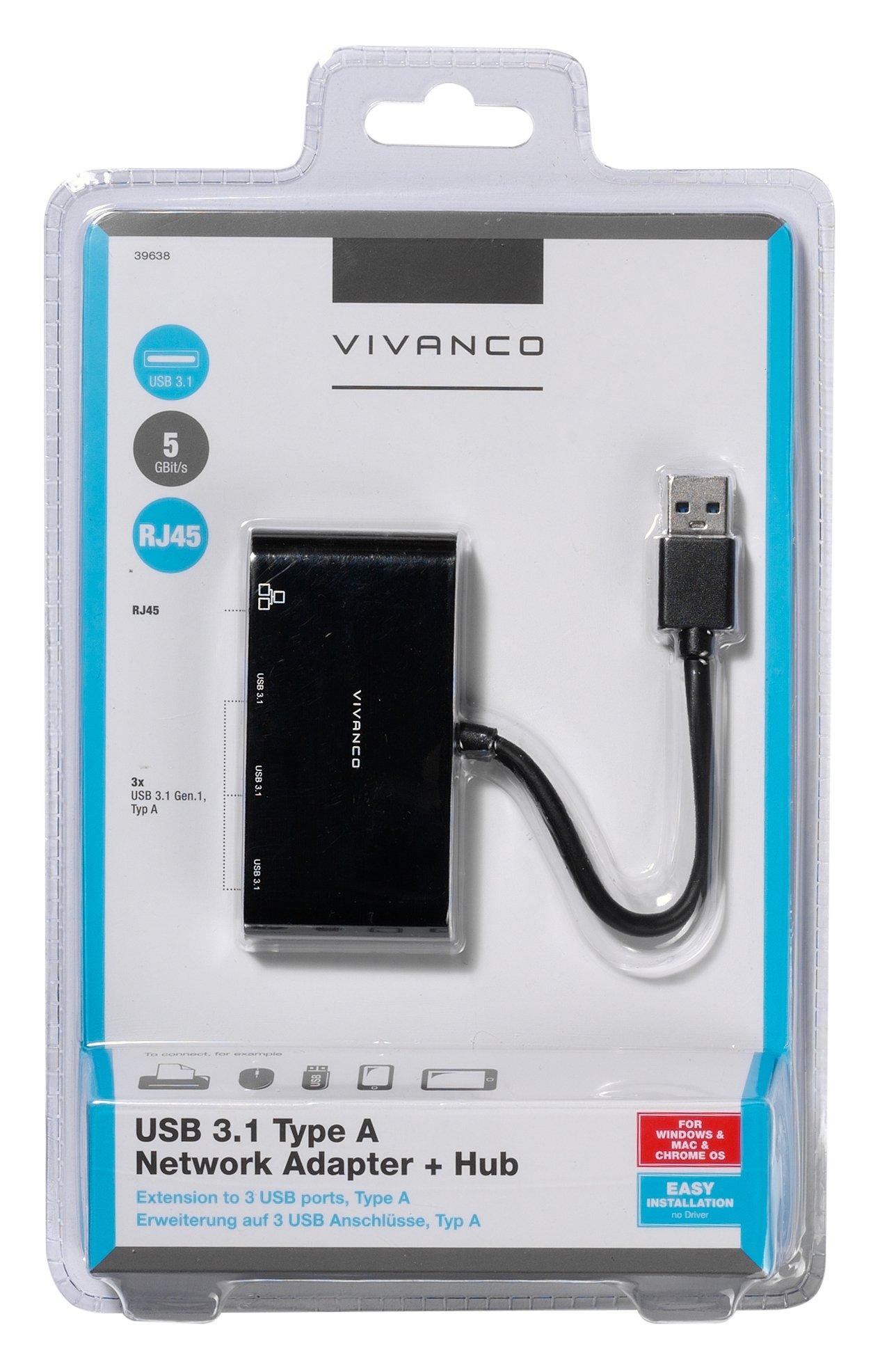 VIVANCO  IT-USB NET HUB Avec fil USB 3.2 Gen 1 (3.1 Gen 1) Type-A Noir 