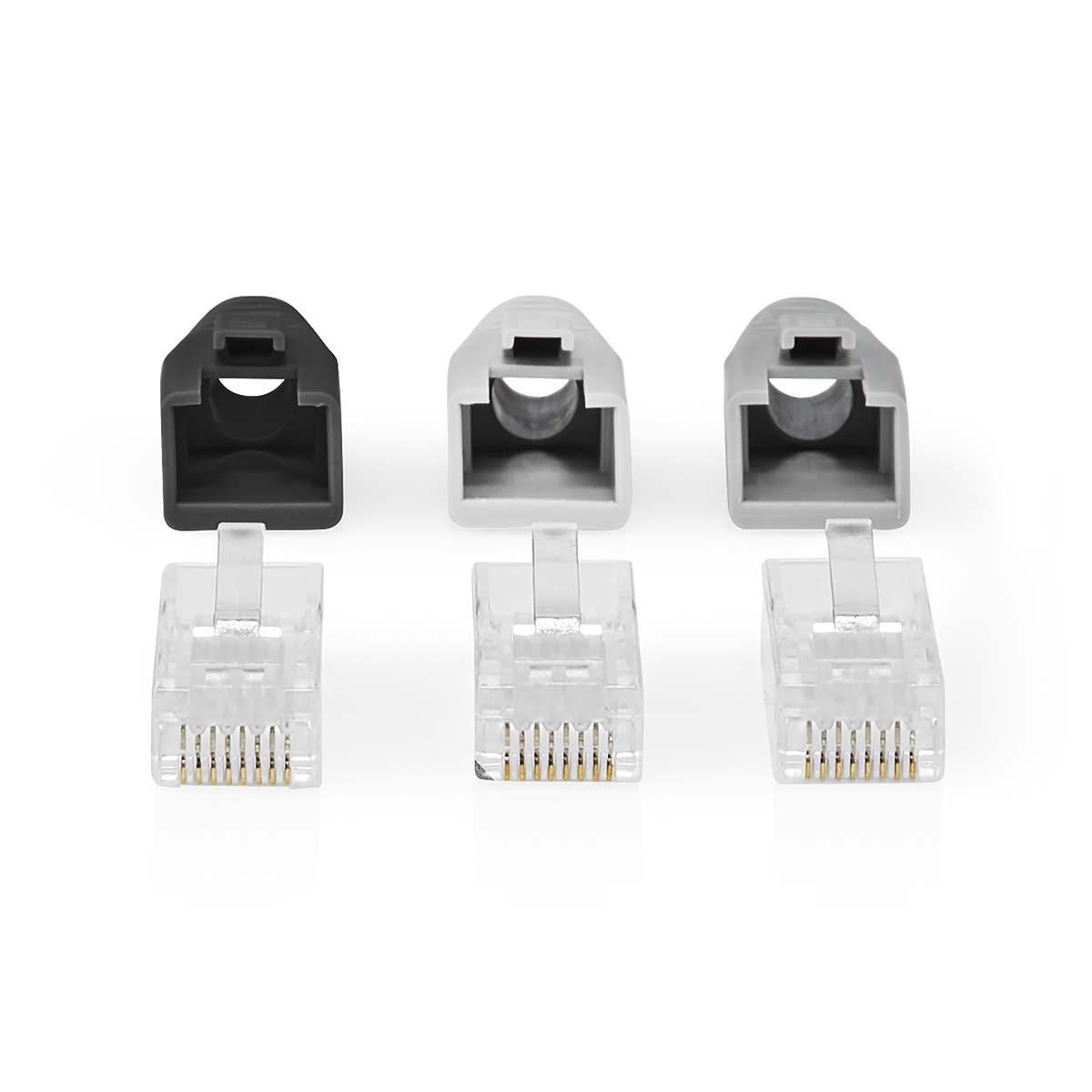 Image of Rj45-stecker | Rj45 Pass Through | Massiv/litzen Utp Cat6 | Gerade | Vergoldet | 10 Stk. | Pvc | Grau / Schwarz / Weiß | Verpackt Unisex
