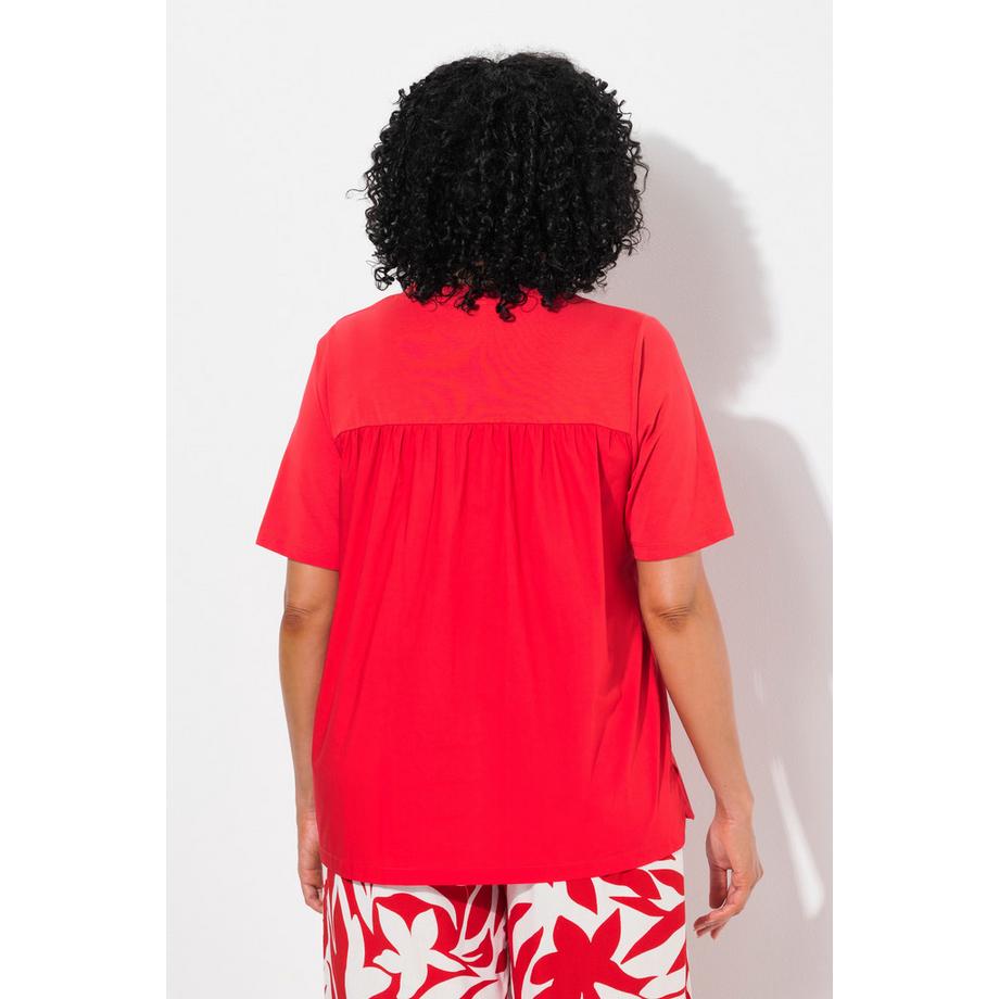 Ulla Popken T-shirt misto materiali linea ad A scollo a V mezze maniche  