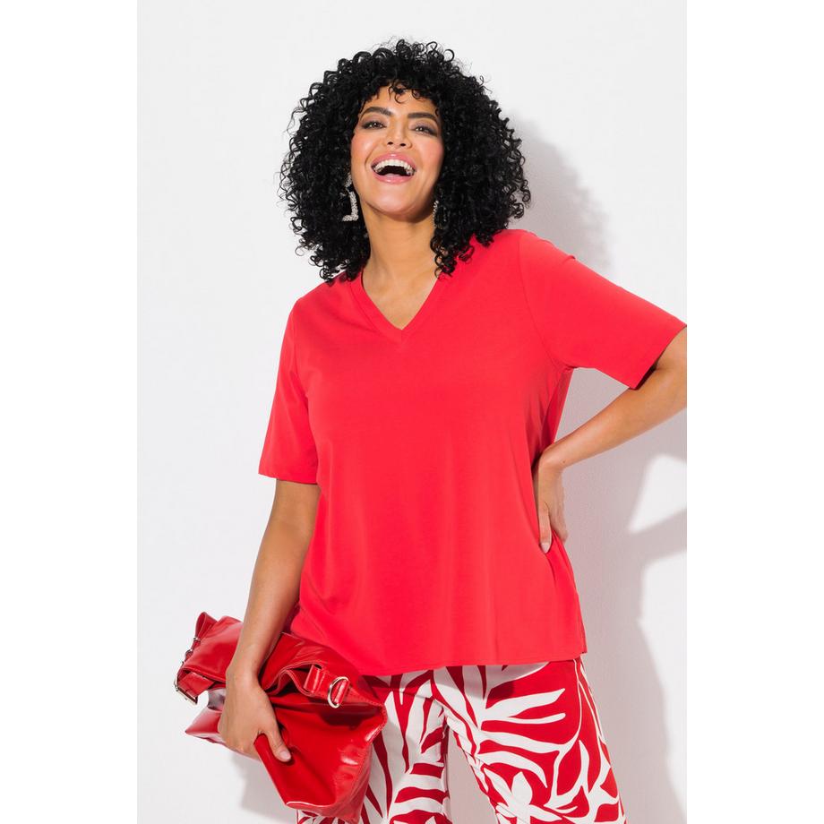 Ulla Popken T-shirt misto materiali linea ad A scollo a V mezze maniche  