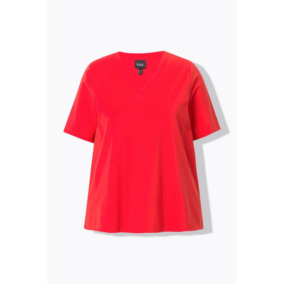 Ulla Popken T-shirt misto materiali linea ad A scollo a V mezze maniche  
