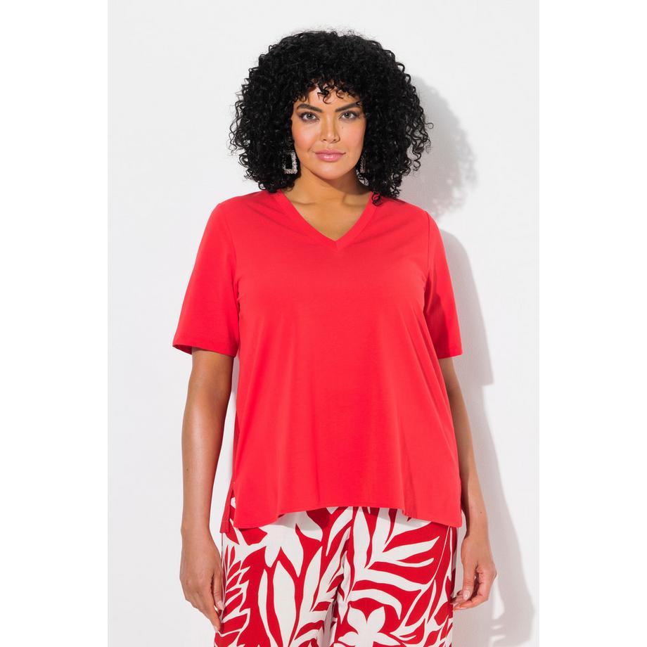 Ulla Popken T-shirt misto materiali linea ad A scollo a V mezze maniche  