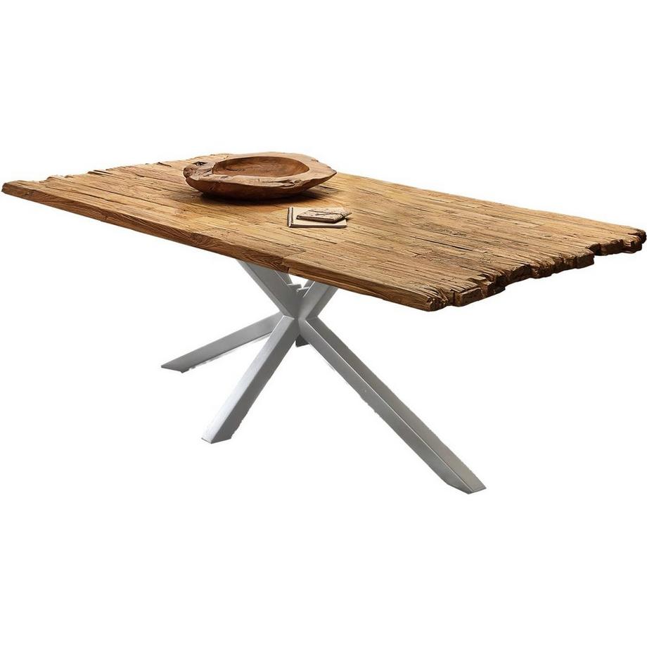 Massivholztisch 220x100 - recyceltes Teak natur - Metall antiksilber