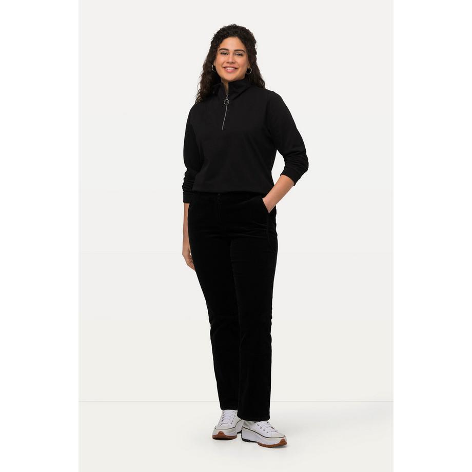 Ulla Popken Pantalon en velours côtelé Mandy Jambes Larges Droites Ceinture Confortable  