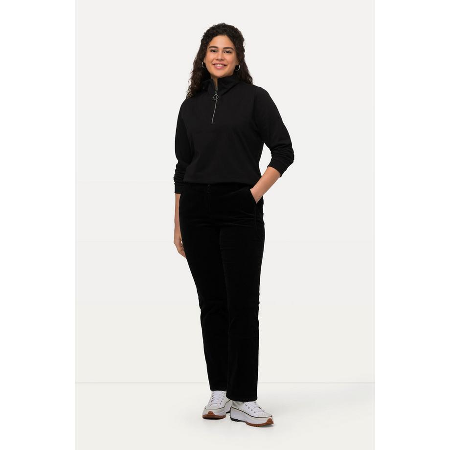 Ulla Popken Pantalon en velours côtelé Mandy Jambes Larges Droites Ceinture Confortable  