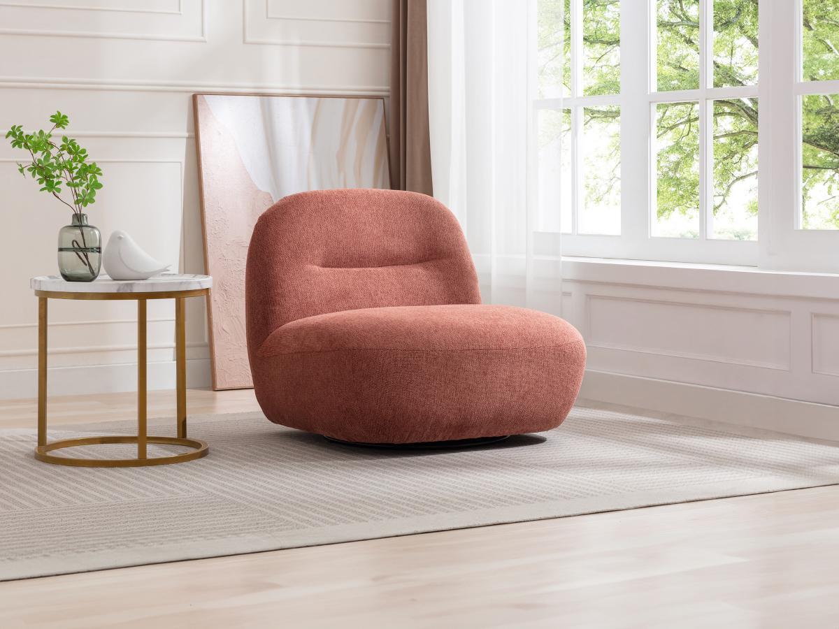 Vente-unique Fauteuil pivotant en tissu texturé terracotta POZETI  