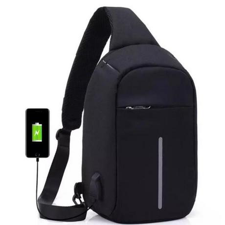 eStore  Sac à bandoulière / sac à bandoulière antivol avec prise USB - Noir 