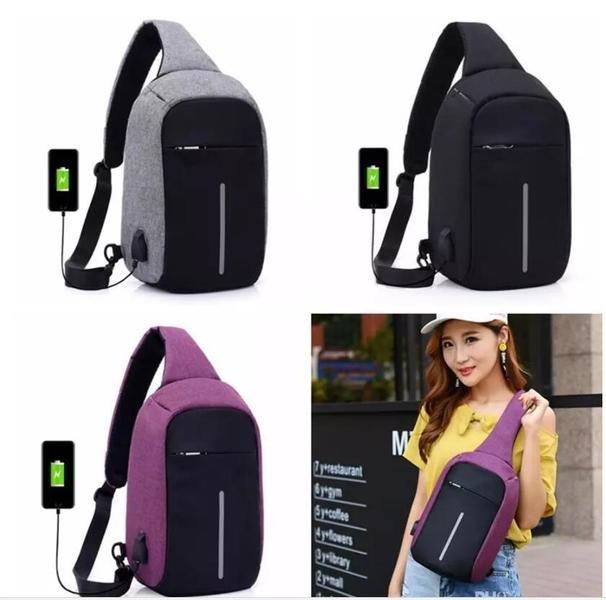 eStore  Sac à bandoulière / sac à bandoulière antivol avec prise USB - Noir 