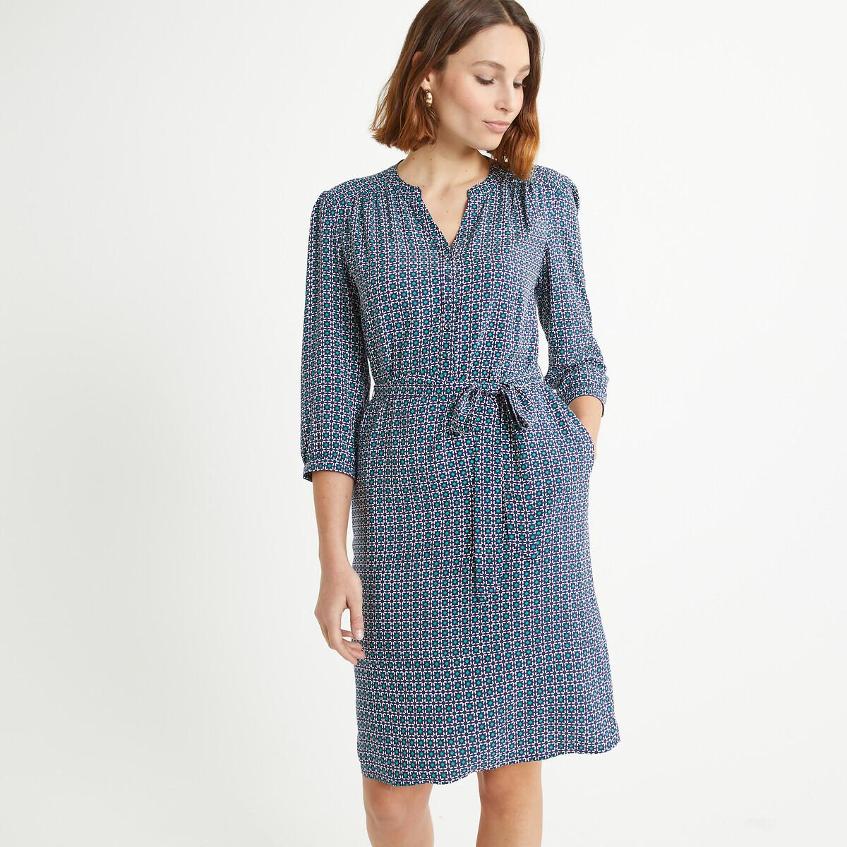 Image of Gerades Kleid Mit Geometrischem Printmuster Damen Blau 52