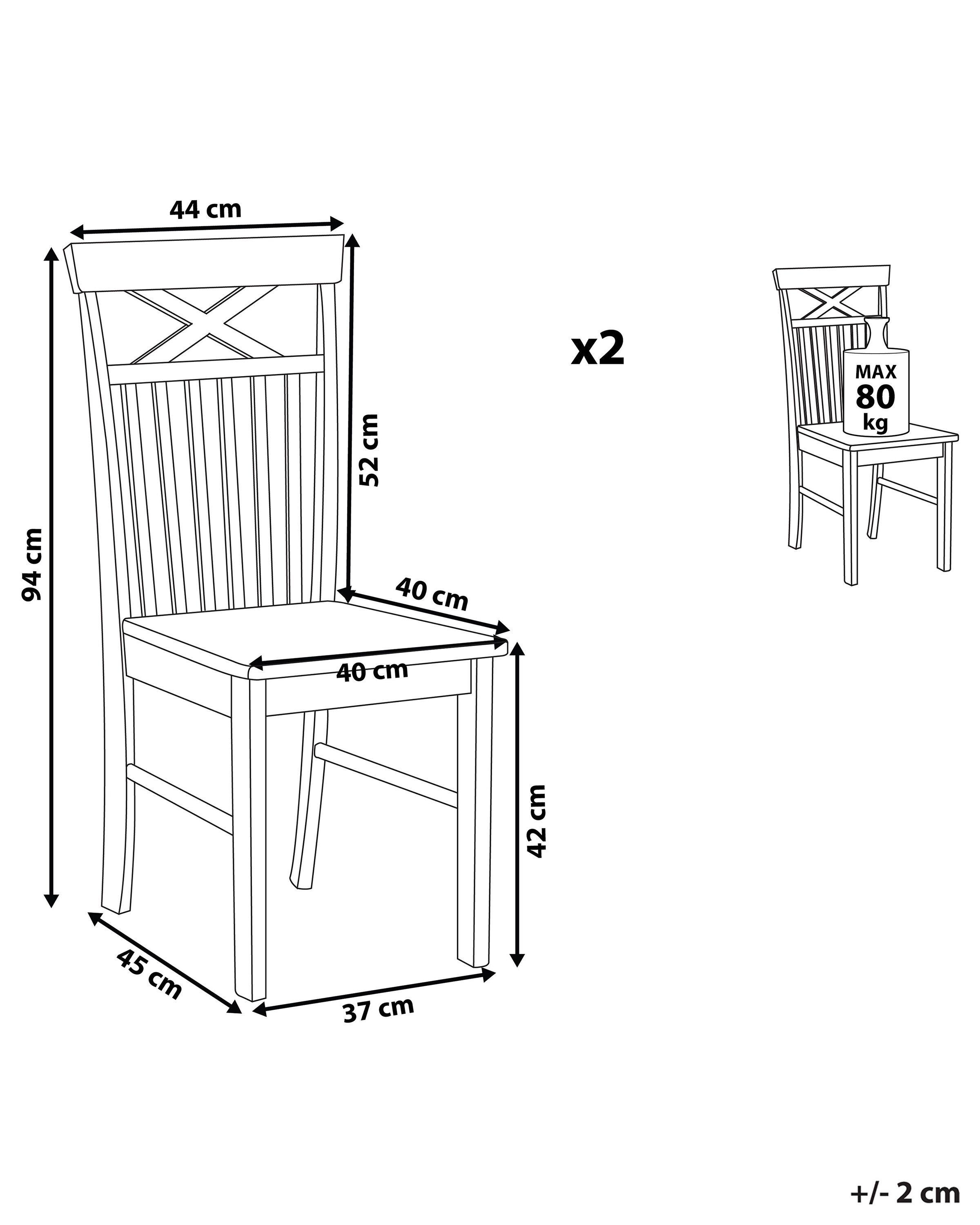 Beliani Esszimmerstuhl 2er Set aus Gummibaumholz Landhausstil HOUSTON  