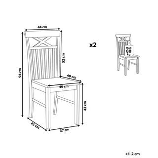 Beliani Esszimmerstuhl 2er Set aus Gummibaumholz Landhausstil HOUSTON  