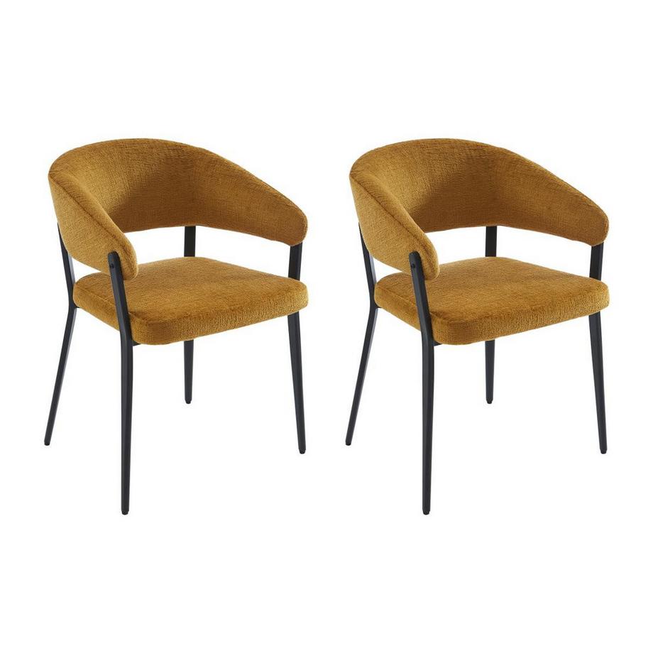 Vente-unique Lot de 2 chaises avec accoudoirs en tissu et métal noir - Jaune moutarde - AVRELA  
