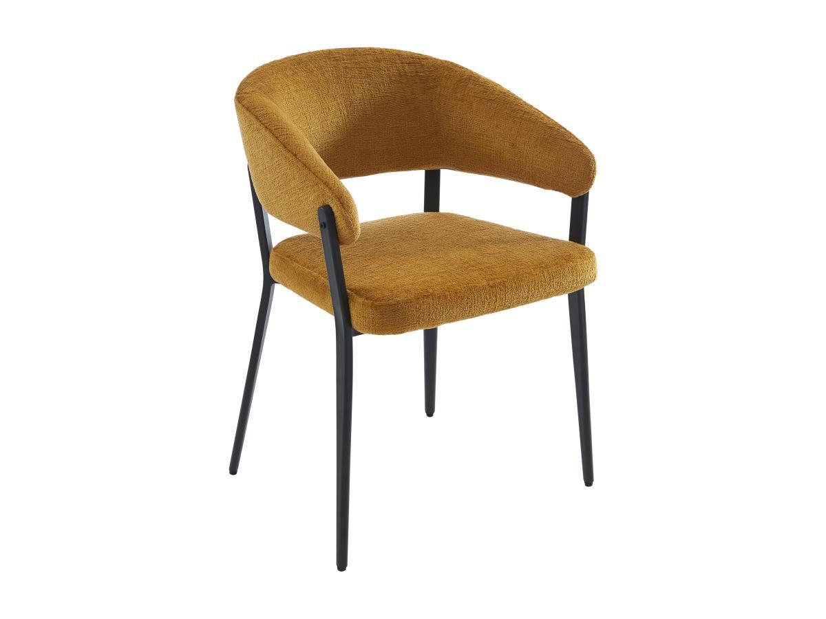 Vente-unique Lot de 2 chaises avec accoudoirs en tissu et métal noir - Jaune moutarde - AVRELA  