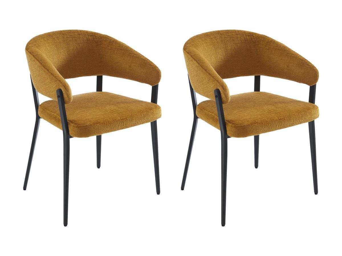 Vente-unique Lot de 2 chaises avec accoudoirs en tissu et métal noir - Jaune moutarde - AVRELA  