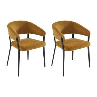 Vente-unique Lot de 2 chaises avec accoudoirs en tissu et métal noir - Jaune moutarde - AVRELA  