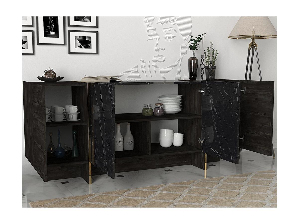 Vente-unique Sideboard mit 4 Türen - Marmor-Optik Schwarz & Goldfarben - CADEBA  