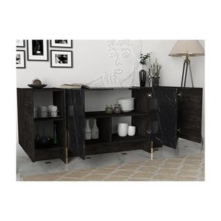 Vente-unique Sideboard mit 4 Türen - Marmor-Optik Schwarz & Goldfarben - CADEBA  