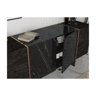 Vente-unique Sideboard mit 4 Türen - Marmor-Optik Schwarz & Goldfarben - CADEBA  