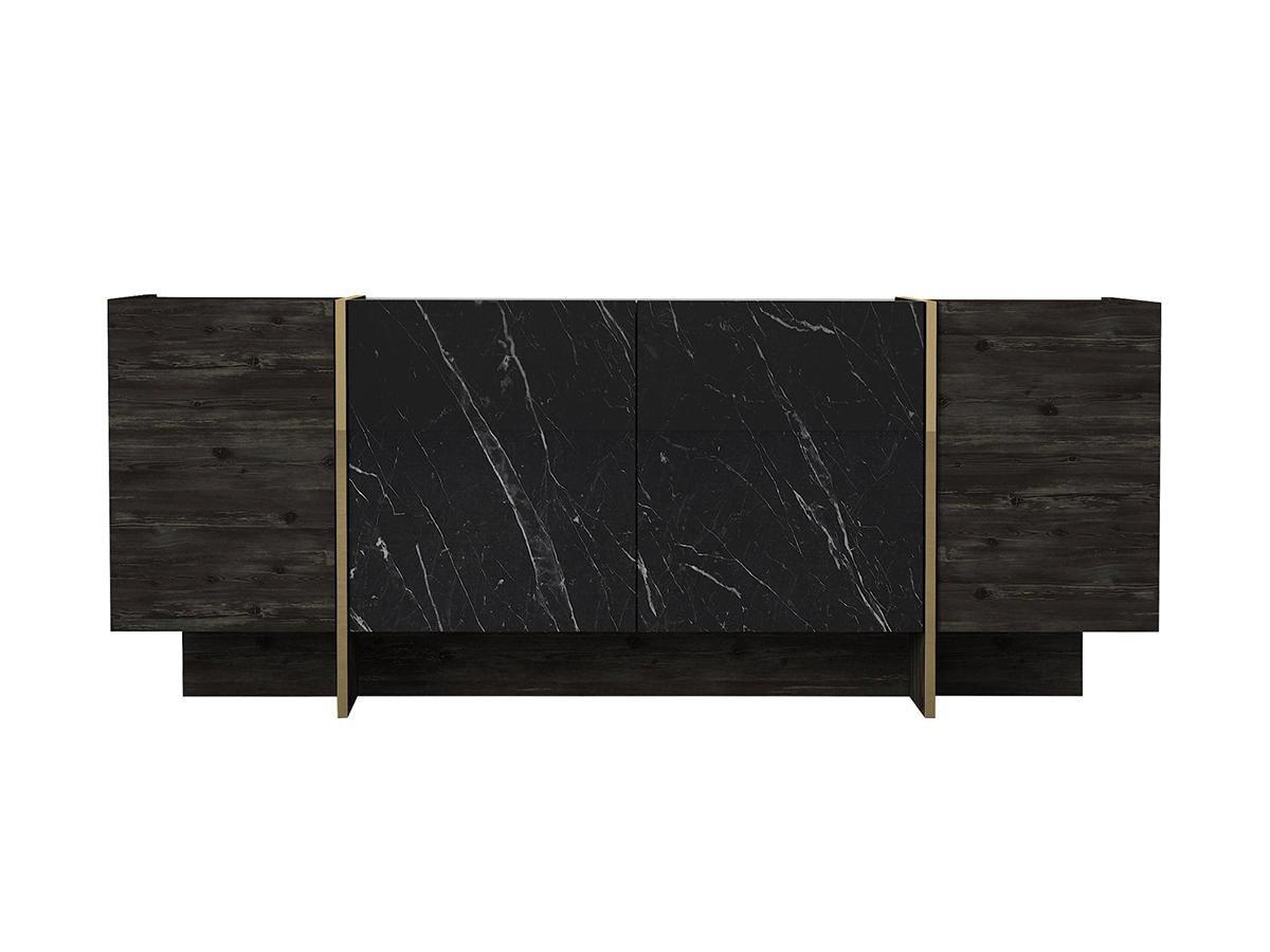 Vente-unique Sideboard mit 4 Türen - Marmor-Optik Schwarz & Goldfarben - CADEBA  