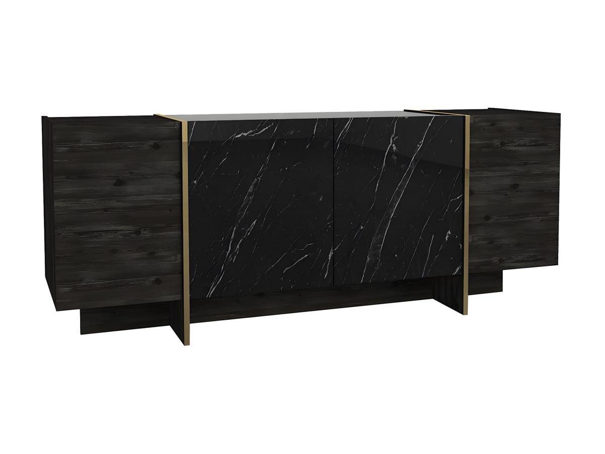 Vente-unique Sideboard mit 4 Türen - Marmor-Optik Schwarz & Goldfarben - CADEBA  