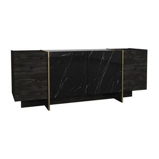 Vente-unique Sideboard mit 4 Türen - Marmor-Optik Schwarz & Goldfarben - CADEBA  