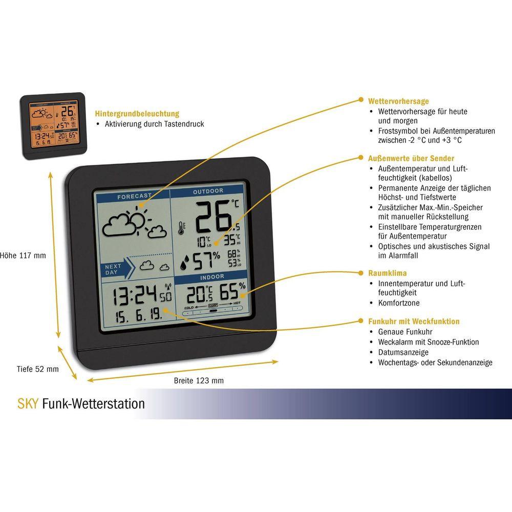 TFA Funk-Wetterstation Sky schwarz 123x117mm 35.1152.01  