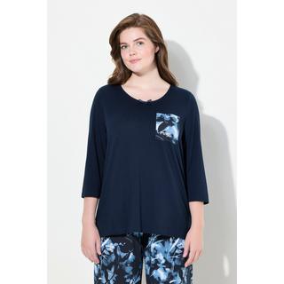 Ulla Popken  T-shirt de pyjama en coton bio, décolleté bateau et manches 3/4 