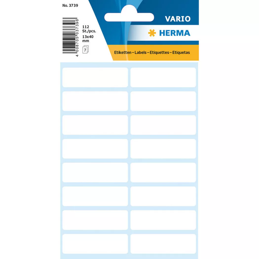 HERMA – Etiketten 13x40mm 3739 weiss 112 Stück, One Size
