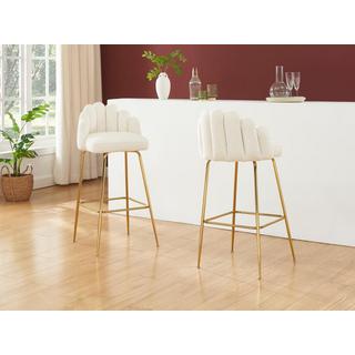 PASCAL MORABITO Barhocker 2er-Set - Bouclé-Stoff & goldfarbenes Metall - Cremefarben - ALTINAM von Pascal MORABITO  